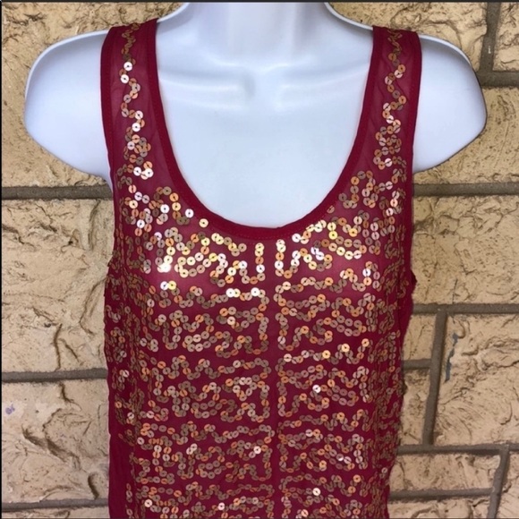 Pink sequence Tank Top sheer mustard seed NWT Size Med - Picture 2 of 9